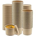 NYHI Kraft 50 Pack 12 oz Small Paper Bowls Soup Storage Containers With Lids Insulated Take Out Disposable Food Storage Cups For Hot Cold Foods To Go