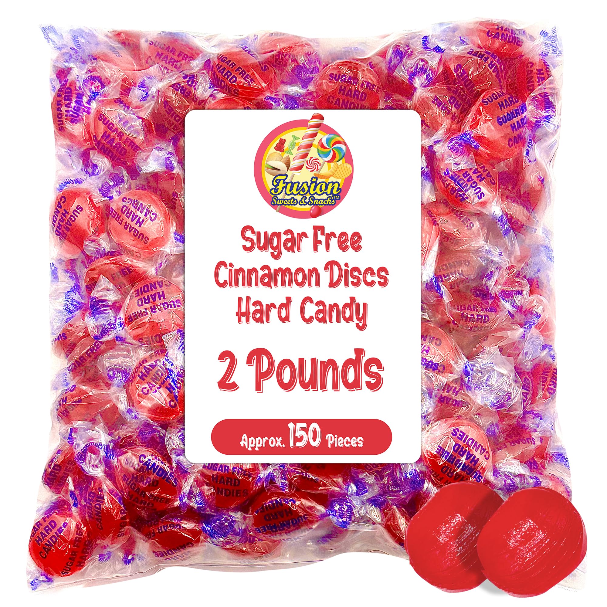 Sugar Free Cinnamon Hard Candy Arcor - 2lb Bulk Bag (Approx. 150 pieces), Individually Wrapped | Premium Sugar Free Cinnamon Candy | Delicious