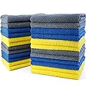POLYTE Microfiber Cleaning Towel Ultrasonic Cut Edgeless (16x16, 24 Pack, Premium, Blue,Gray,Yellow)