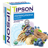 Tipson Organic Ashwagandha Infusions - Blueberry - Non GMO, Caffeine Free & Gluten Free - 25 Premium Tea Bags (Pack of 1)