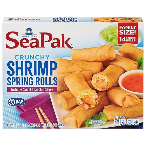 SeaPak Frozen Meals - Shrimp Spring Rolls with Sweet Chili Sauce, Easy to Bake Frozen Appetizers for Parties, 18 oz Spring Roll Delight