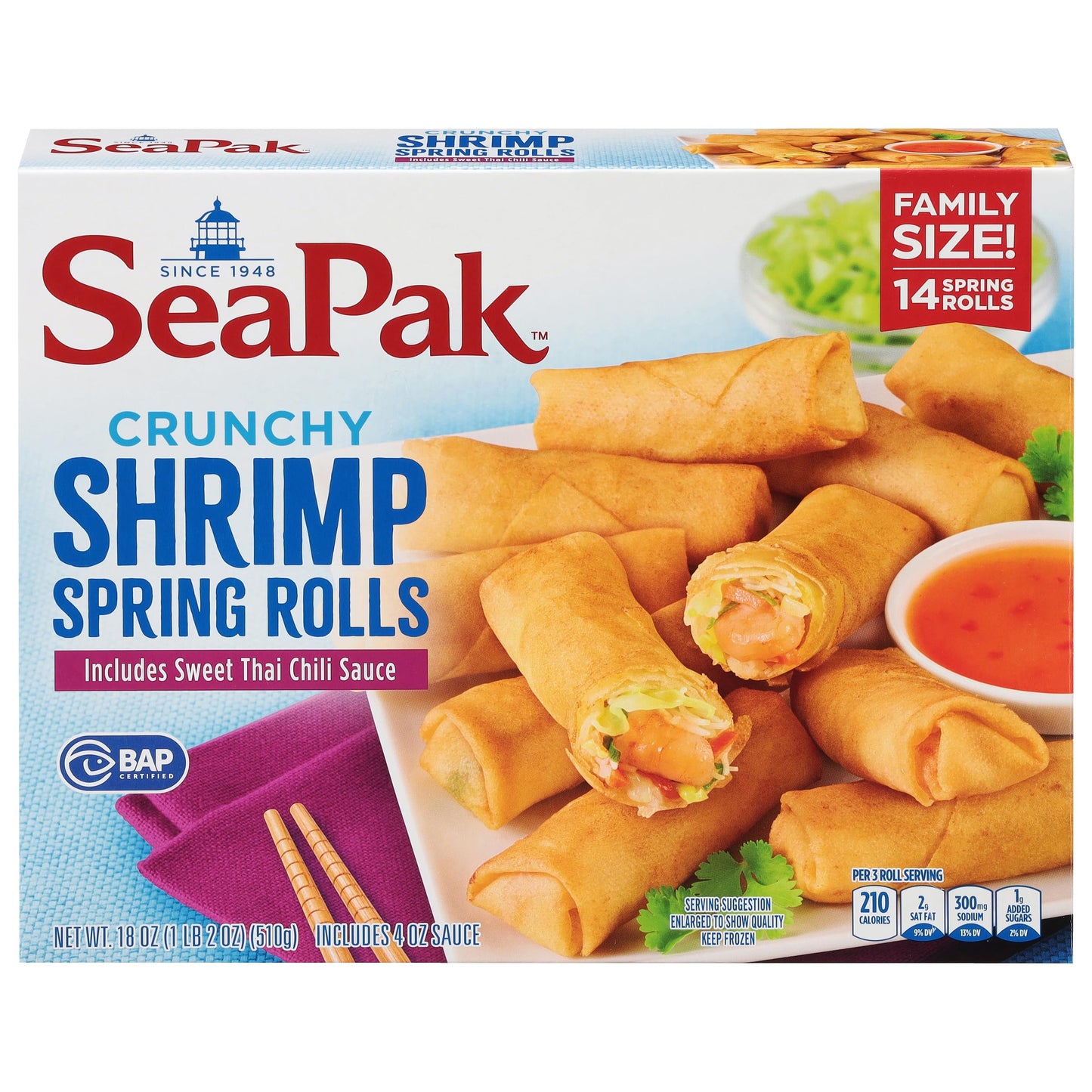 SeaPak Frozen Meals - Shrimp Spring Rolls with Sweet Chili Sauce, Easy to Bake Frozen Appetizers for Parties, 18 oz Spring Roll Delight
