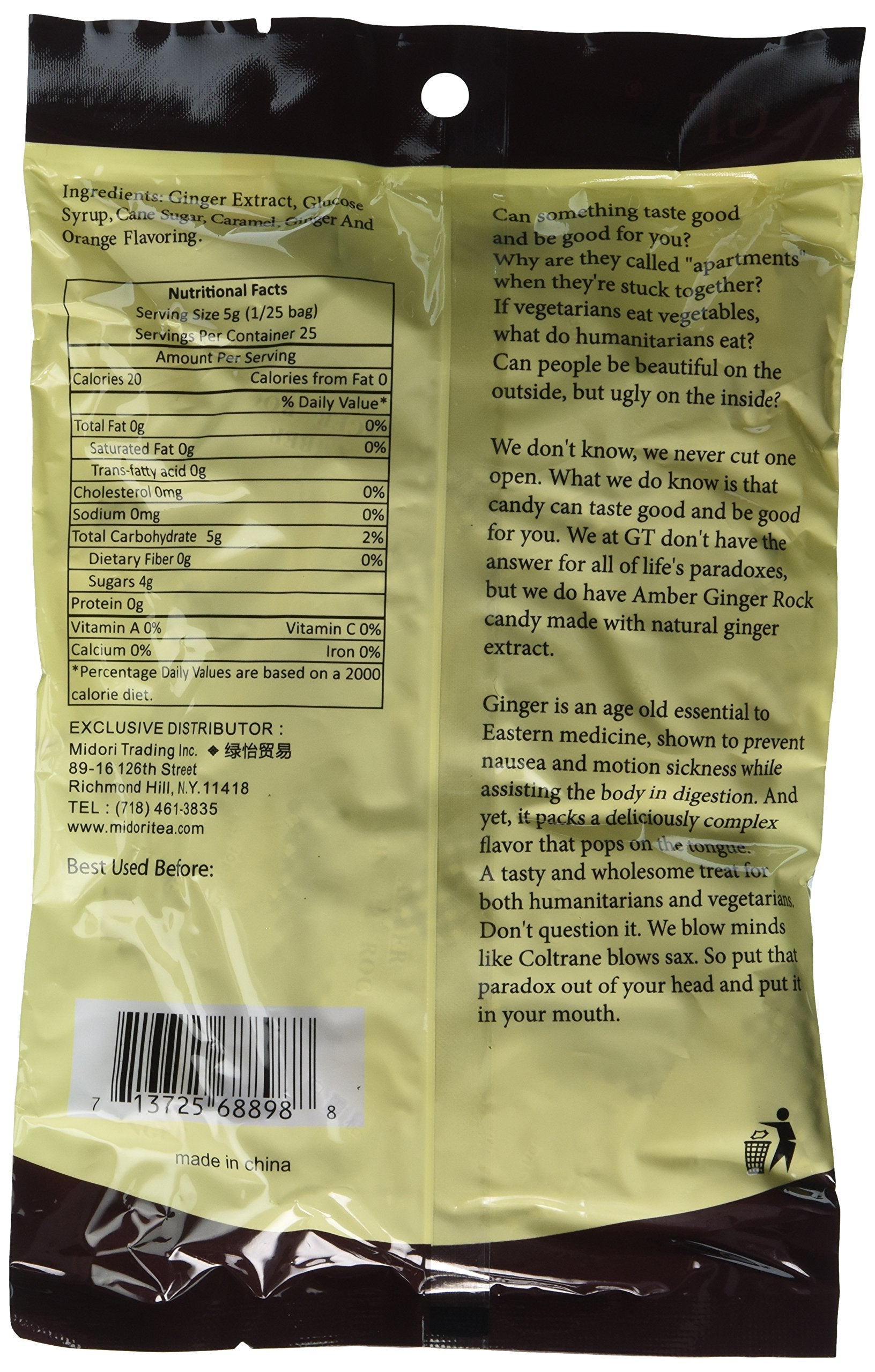 Gt-Amber Ginger Candy (Hard) (10 Pack 4.41oz) total 44.1 oz