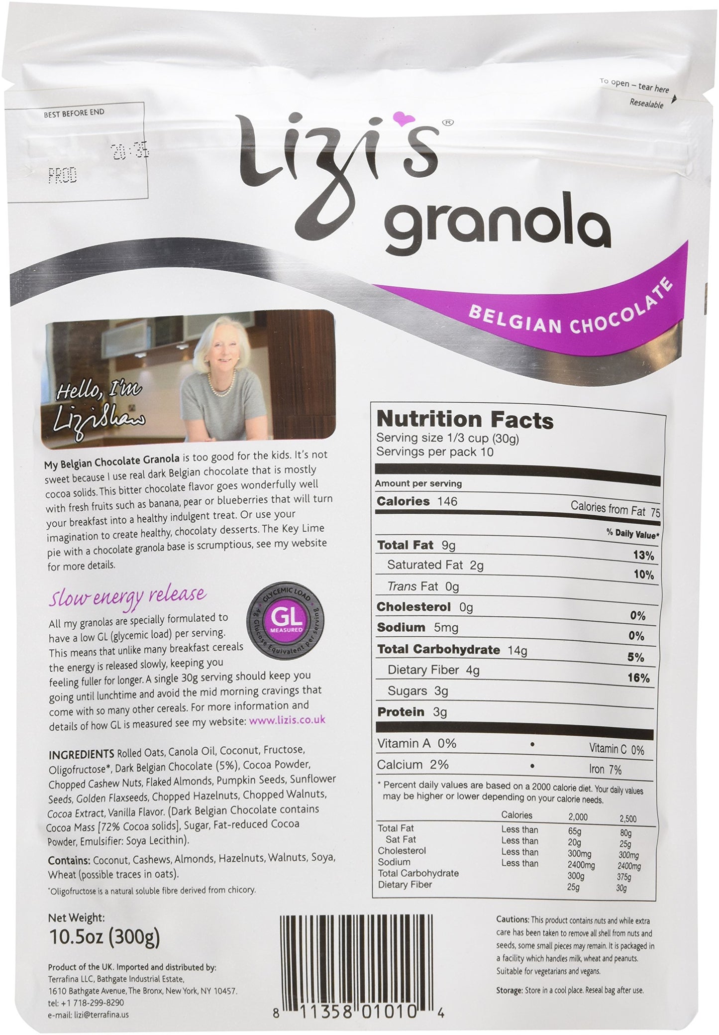 Lizi's Granolas Belgian Chocolate, 10.5-Ounce Bags (Pack of 6)