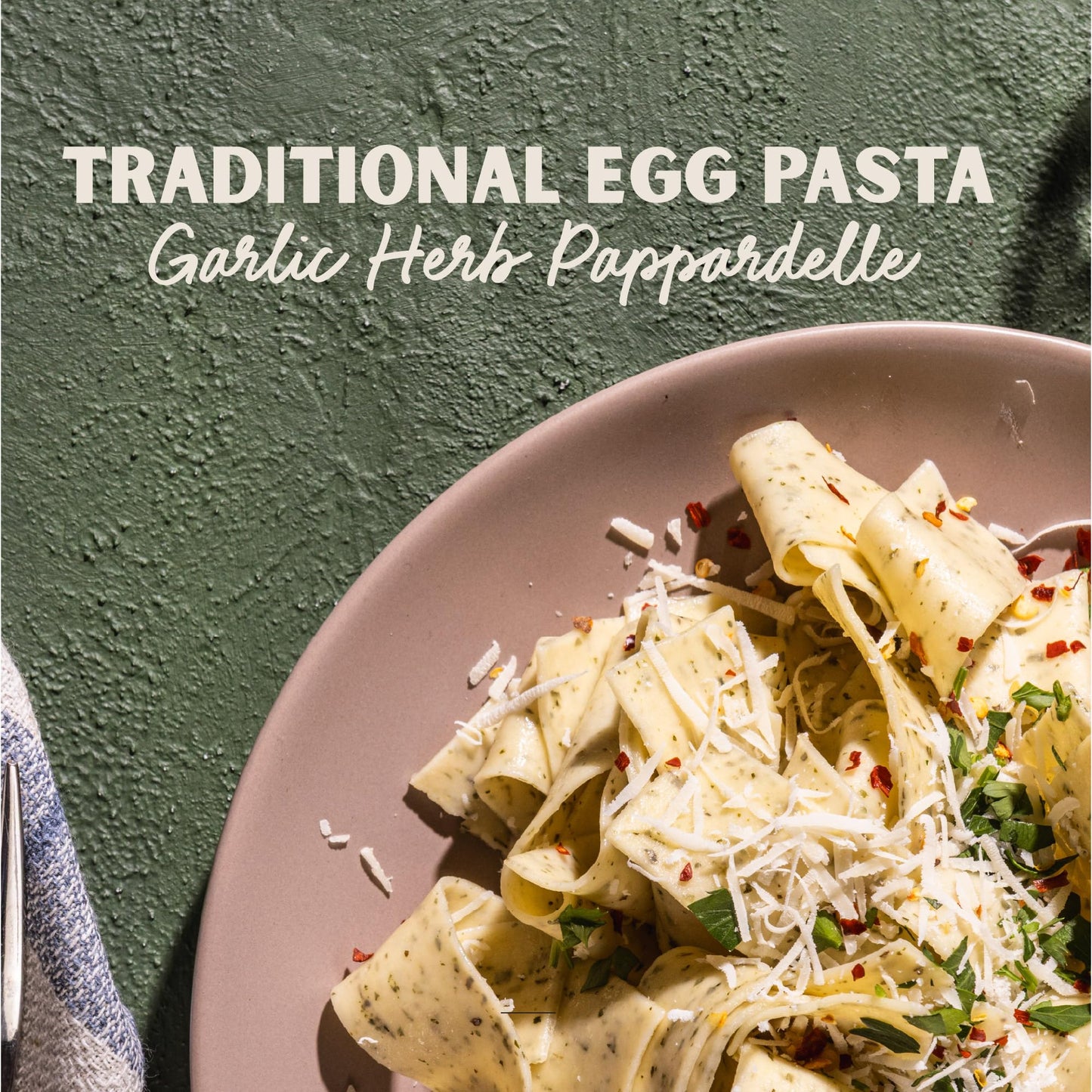 Al Dente Garlic Herb Pappardelle - All-Natural, Hand-Crafted Egg Pasta. Traditional Pasta Noodles Made with Cage-Free Eggs and Semolina. (Packaging