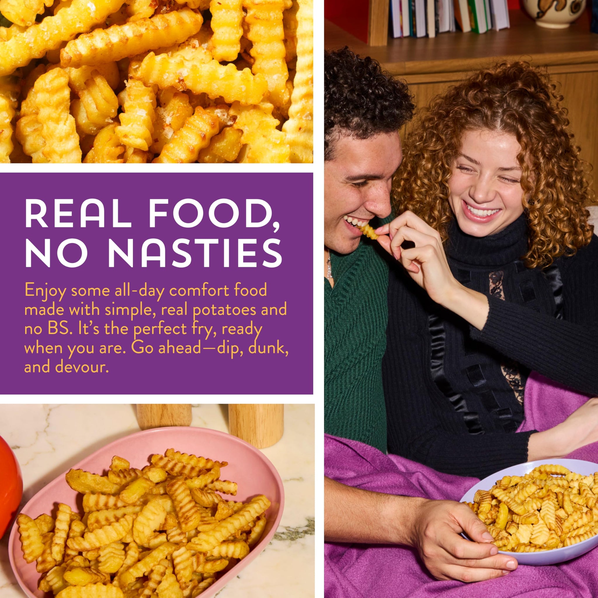 Strong Roots Crispy Crinkle Fries, 20 oz., Vegan & Gluten Free Frozen Fries, Low in Sugar, Salt & Saturated Fat, No Trans Fat