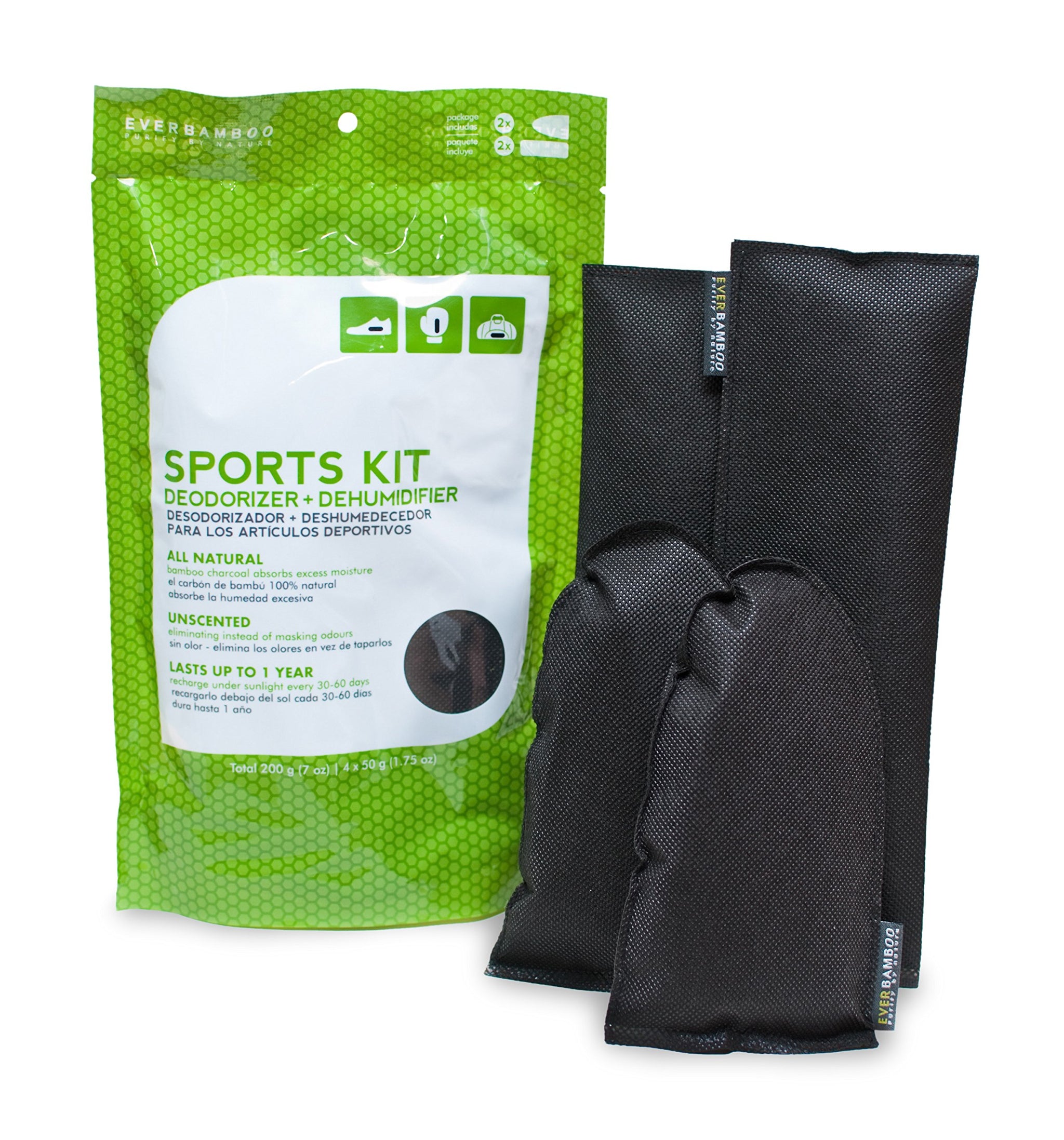 Ever Bamboo Sports Kit Deodorizer & Dehumidifier - Natural Bamboo Charcoal Odor Absorber, 4 x 50g. Single pack