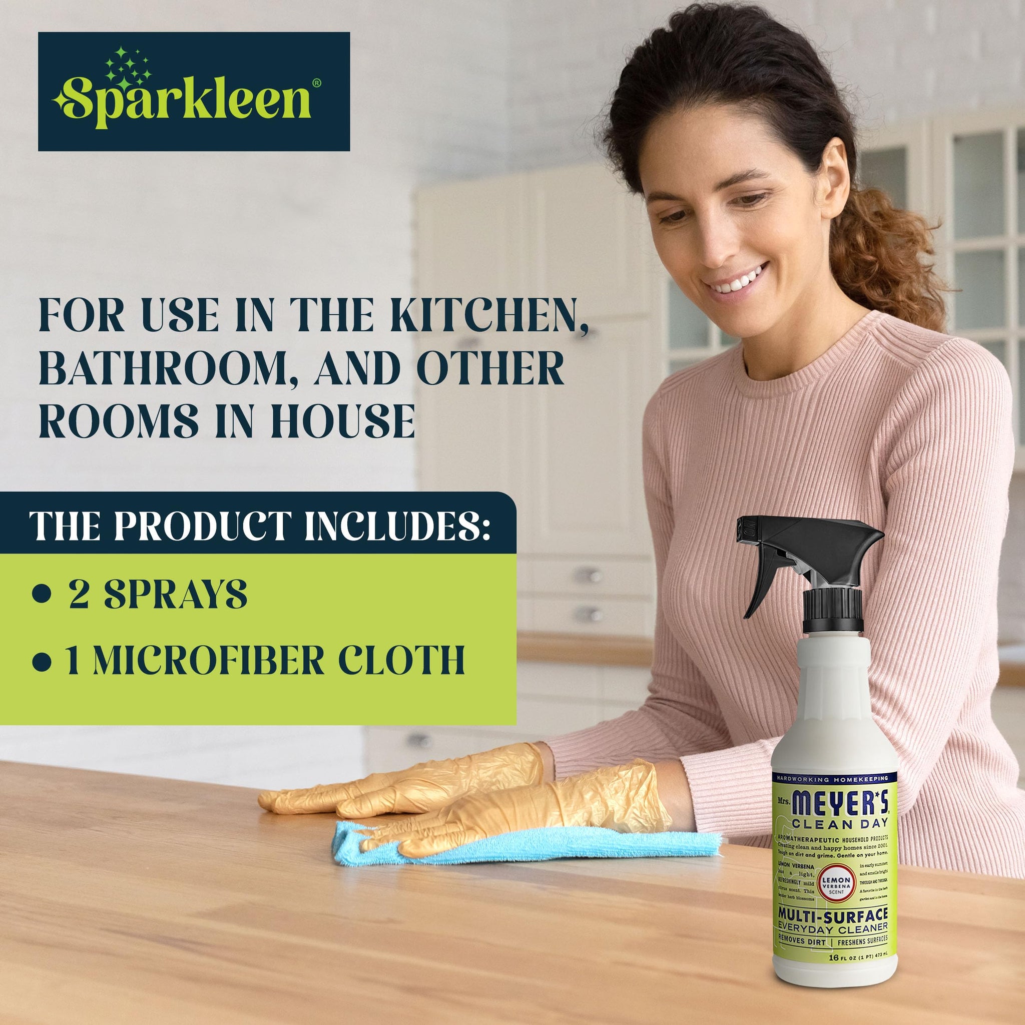 Sparkleen Mrs. Meyers Multi-Surface All Purpose Cleaner Set, Multi-Purpose Cleaner 2 Pack Spray and Cloth Set Bundle for Bathroom, Living Room or
