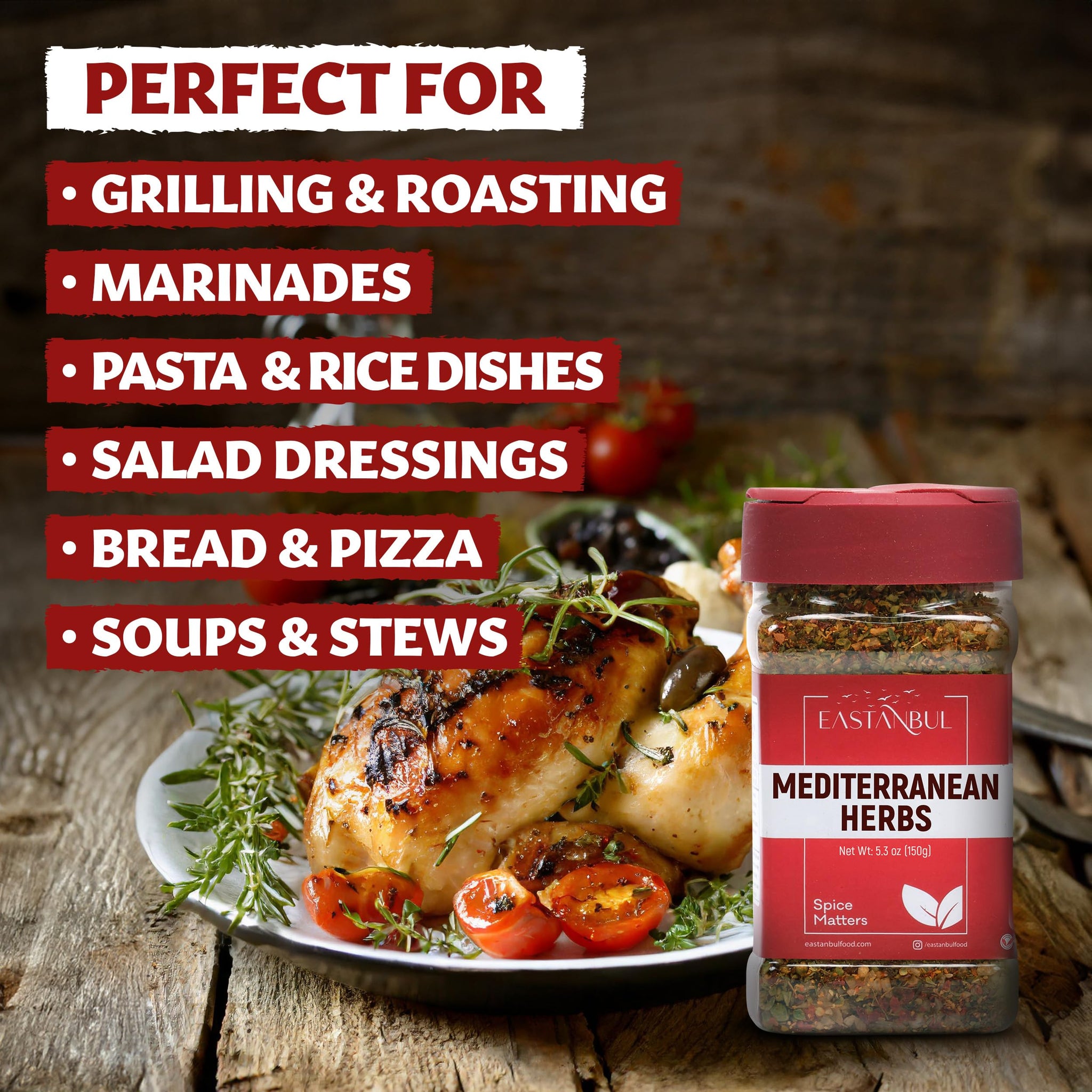 Eastanbul Mediterranean Seasoning, 5.29oz, Mediterranean Spice Blend, Herb & Salt Blend, Spiced Sea Salt and Herb Seasoning For Food, No Filler, No