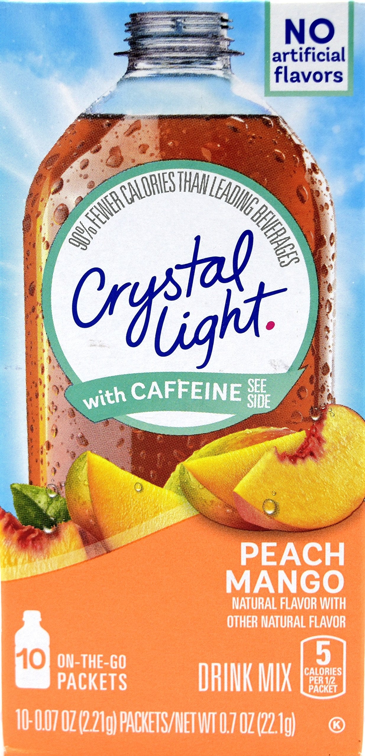 Crystal Light On The Go Peach Mango With Caffeine Drink Mix, 10-Packet Box (Pack of 18)
