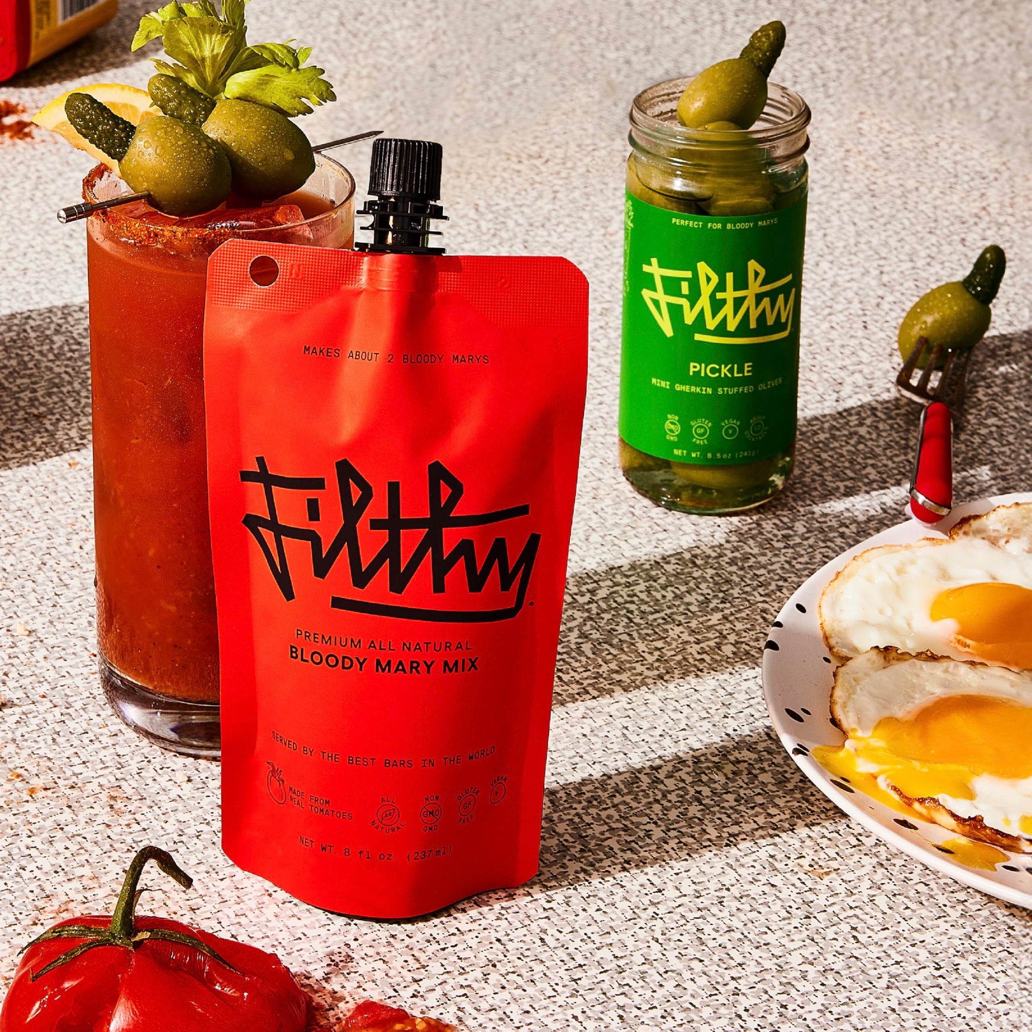 Filthy Bloody Mary Mix, Premium Cocktail Mixer, All-Natural, Travel Friendly for Vacation, Brunch, Home Bars and Hosting, Made From Real Tomatoes, 8