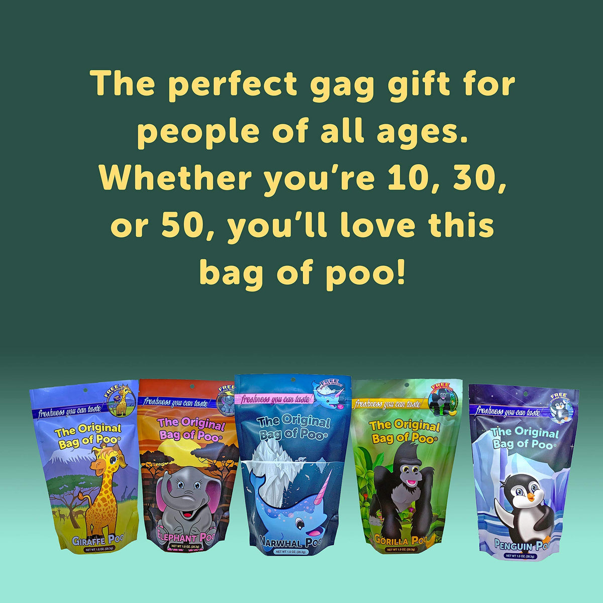 The Original Bag of Poo®, Gorilla Poo (Banana Flavor Cotton Candy) Novelty Poop Gag Gift. Free sticker inside.