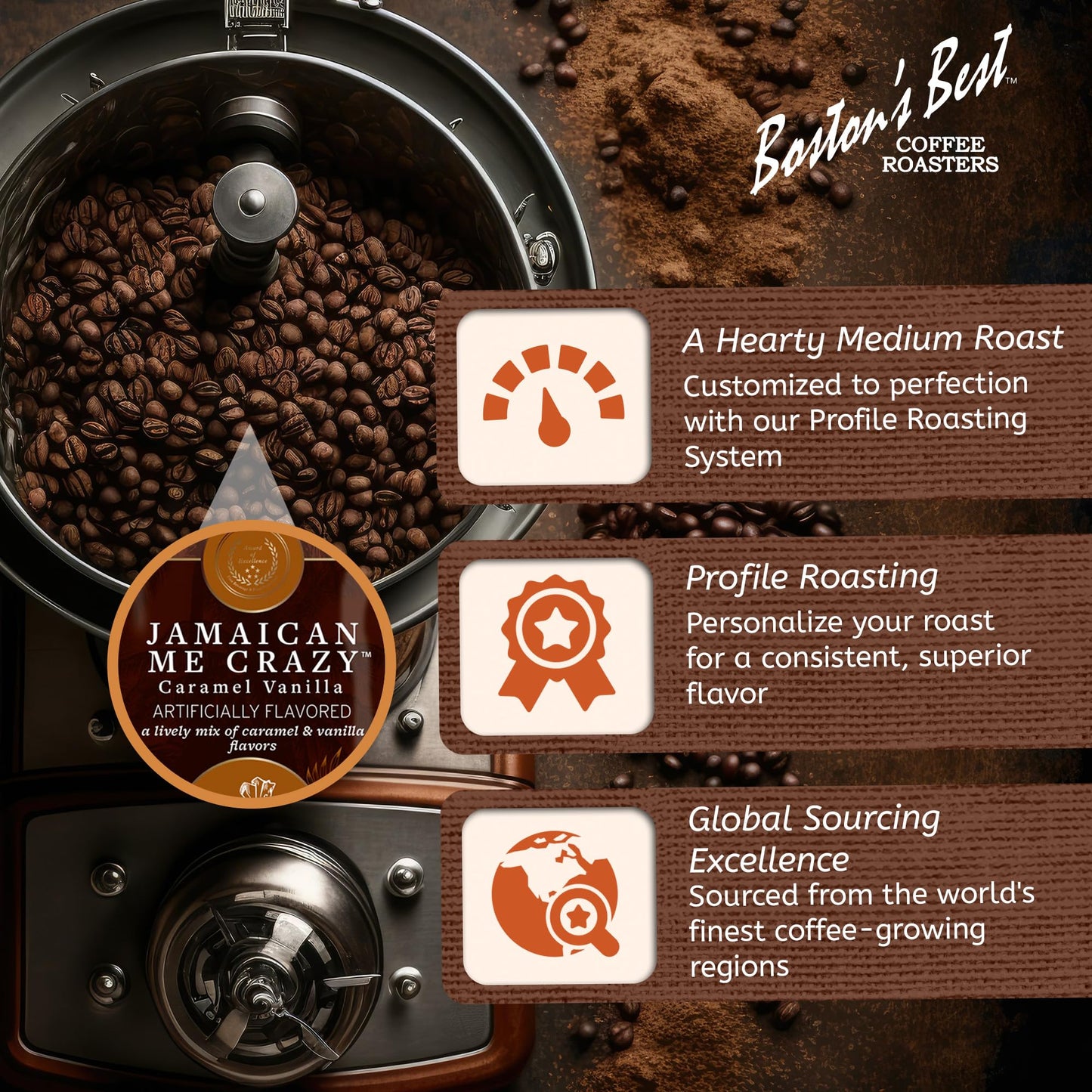 Boston’s Best Coffee - Jamaican Me Crazy Flavored Delicious Gourmet Premium Ground Coffee, 11 oz. / 311 g Bag