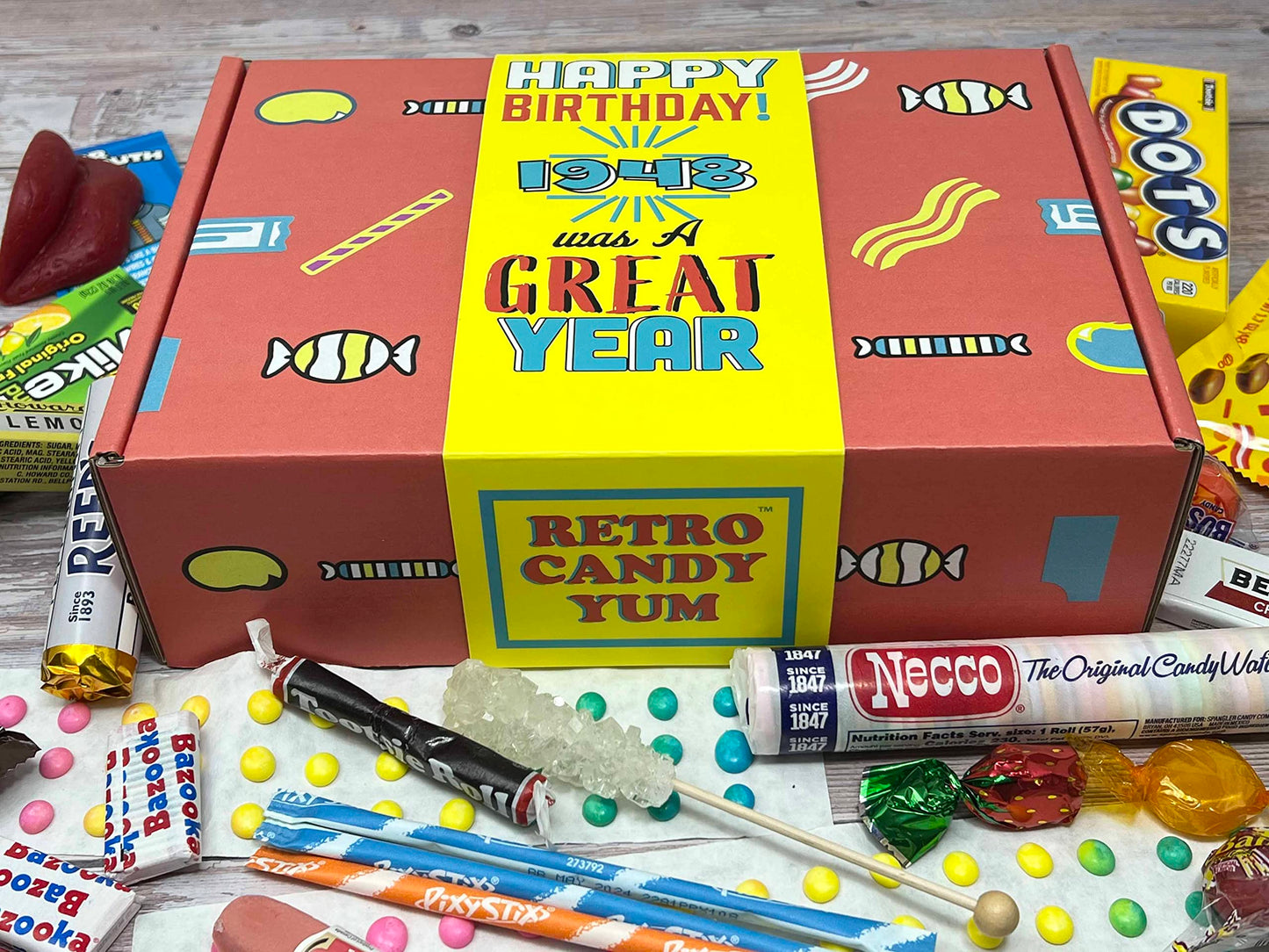RETRO CANDY YUM ~ 1948 78th Birthday Gift Box Nostalgic Candy Mix from Childhood for 78 Year Old Man or Woman Born 1948 Jr