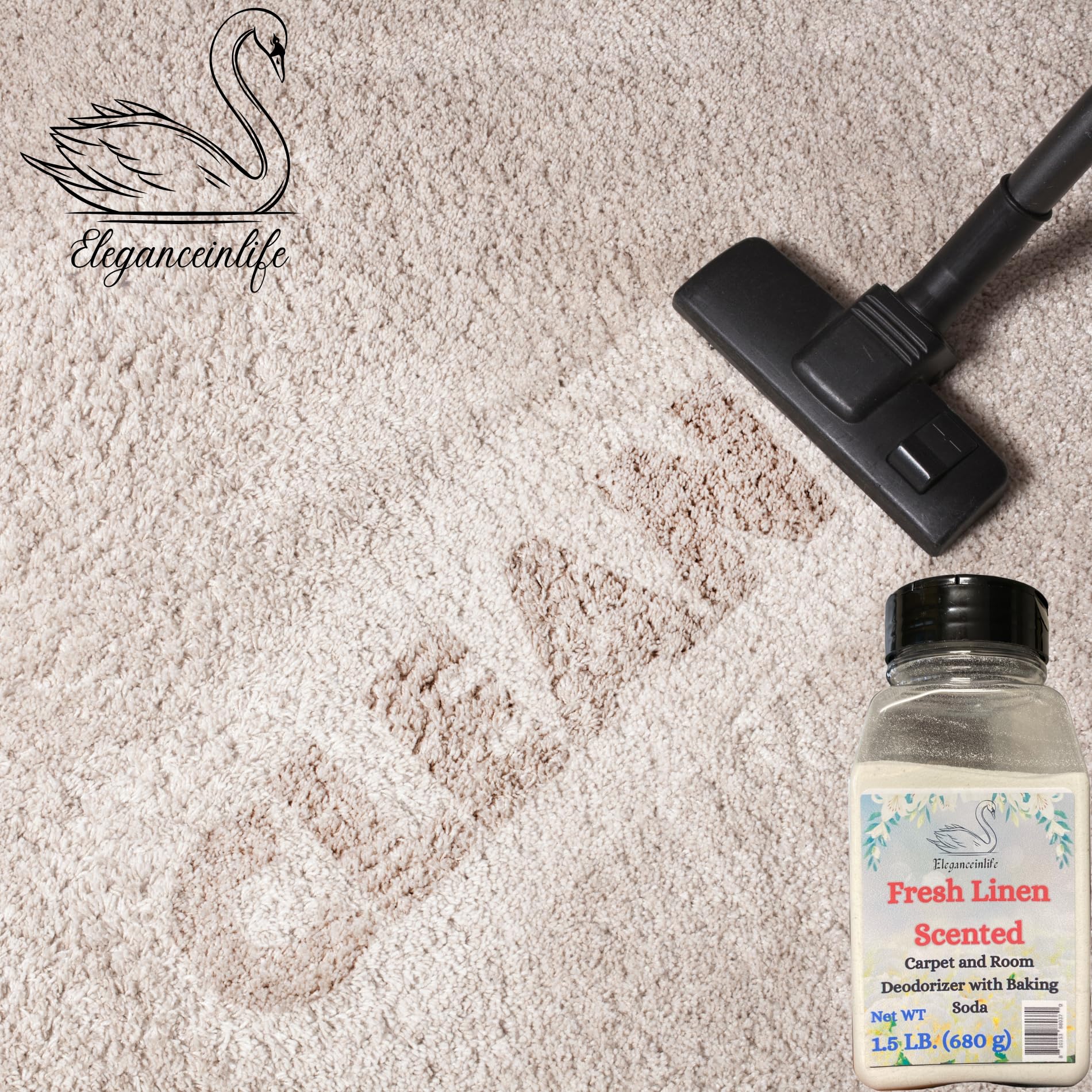 Eleganceinlife Fresh Linen-Scented Carpet and Room Deodorizer with Baking Soda Net WT 1.5 LB. (680 g) Each Pack of 2