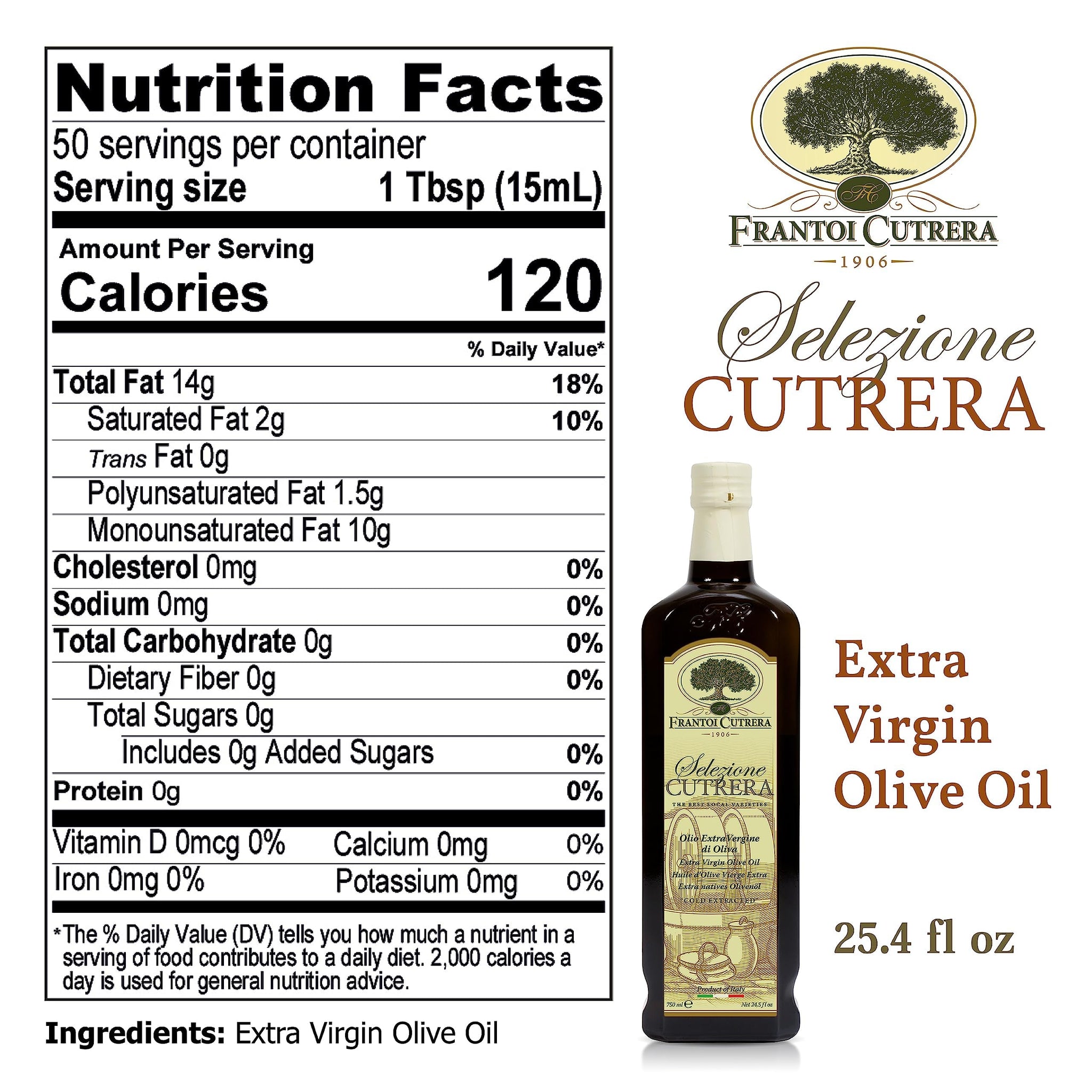Frantoi Cutrera - Selezione - Extra Virgin Olive Oil from Italy, Sicilian Pure EVOO, Premium 2022/23 Early Harvest First Cold Pressed, Olive Oil High in Polyphenols, 24.5 Fl Oz (Pack of 1)