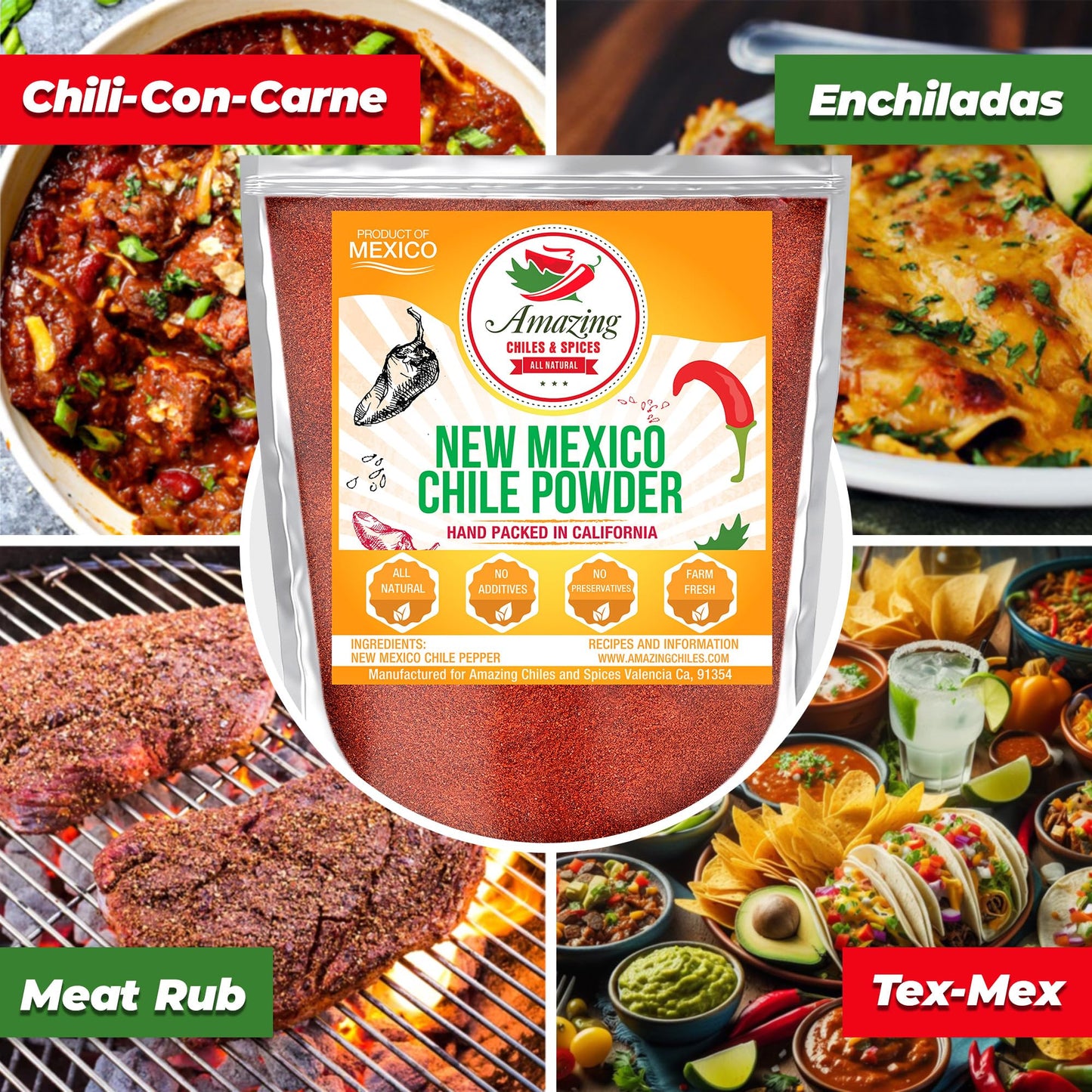 New Mexico Chili Powder (4oz) - Natural and Premium. Great For Stews, Soups, Meat Rubs, Salsa, Enchiladas and More. Moderate Heat. By Amazing Chiles
