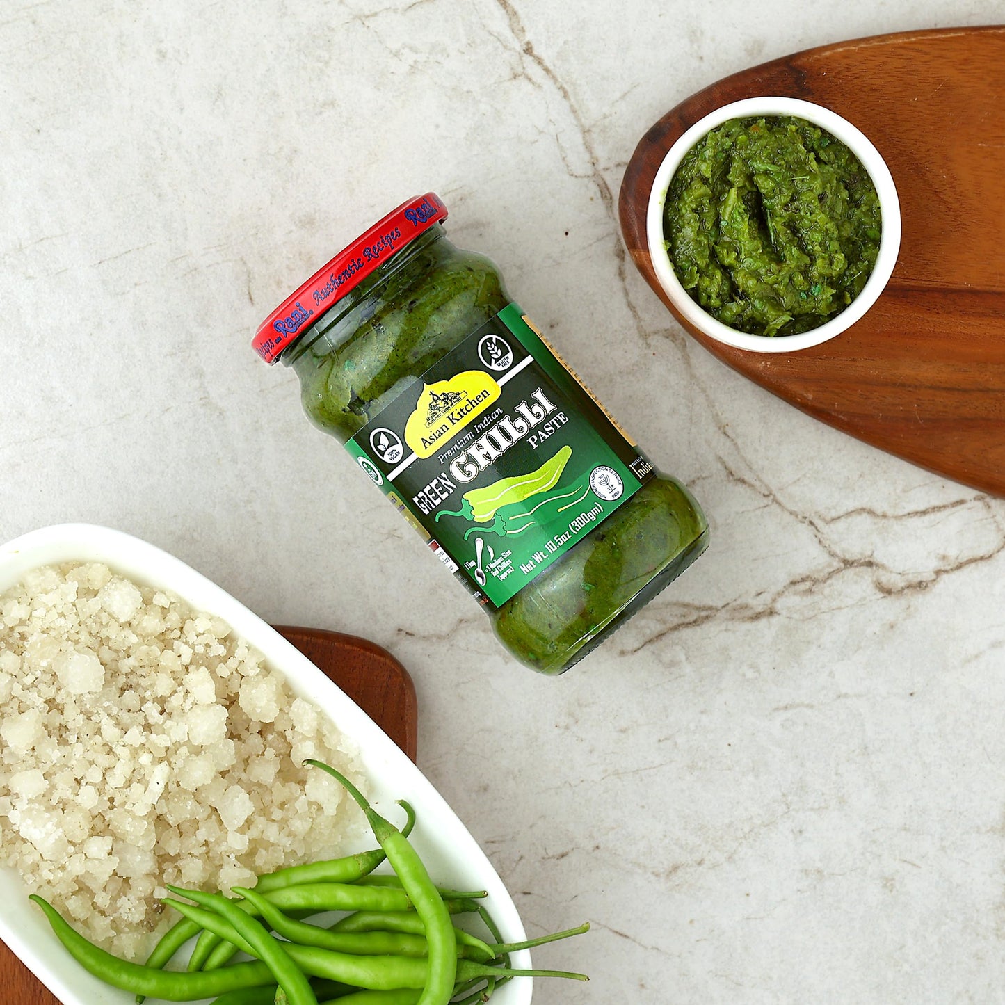 Asian Kitchen Green Chilli Cooking Paste 10.58oz (300g) Glass Jar ~ Vegan | Gluten Free | NON-GMO | No Colors | Indian Origin
