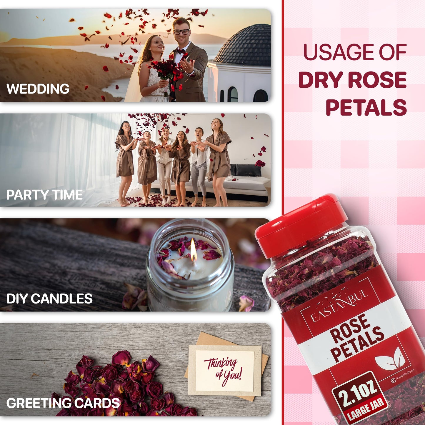 Eastanbul Dried Rose Petals, 2.1oz, Premium Edible Rose Petals, Dried Flower for Herbal Tea, Decoration, Sprinkles, Dessert Topping, From