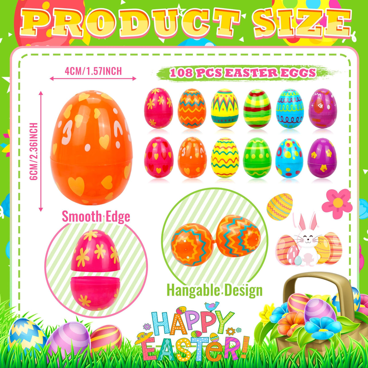 OCTERIC 120Pcs Easter Eggs Bulk, 2.3" Fillable Printed Colorful Plastic Easter Eggs Empty for Easter Hunt, Easter Basket Stuffers, Party Favor