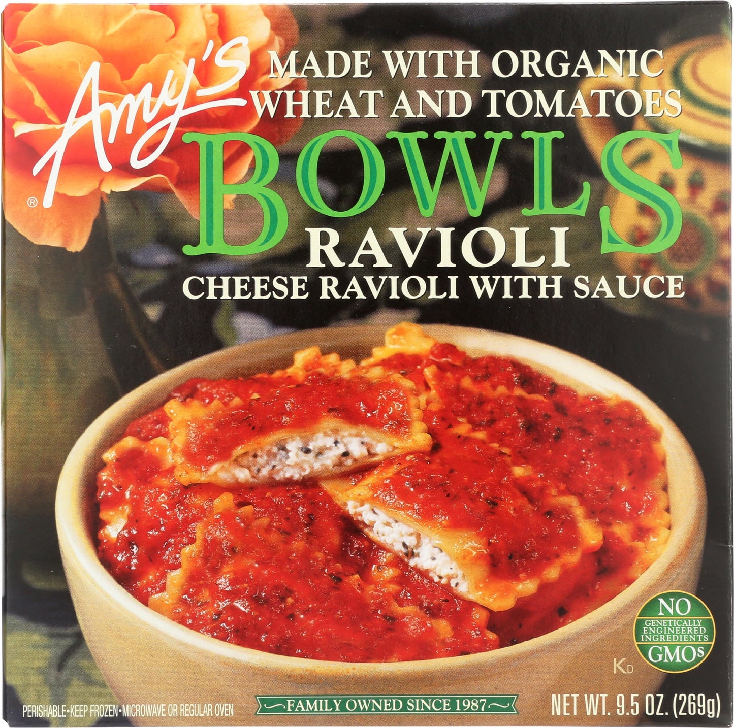 Amy's Frozen Meals, Pasta Bowl, Cheese Ravioli with Tomato Sauce, 9.5 oz.