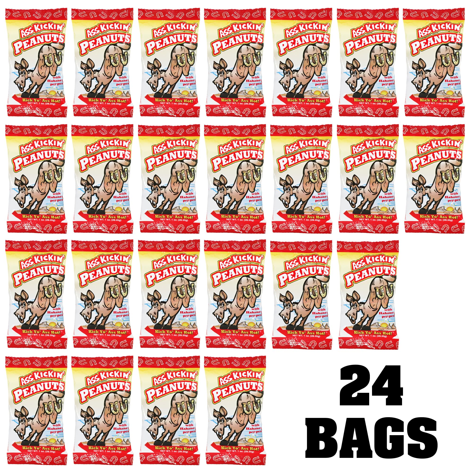 ASS KICKIN’ Habanero Pepper Spicy Hot Peanuts - 1oz 24 Pack - Ultimate Spicy Gourmet Gift Travel Size Peanuts Great on the Go Snack - Try if you dare!