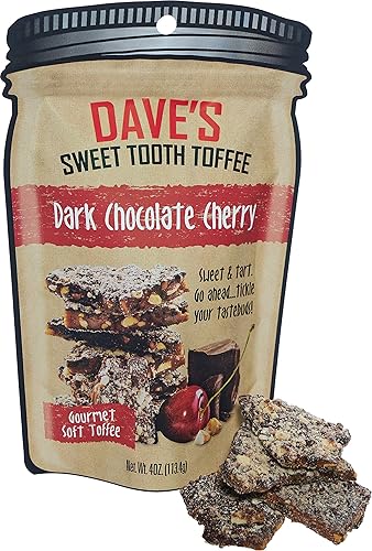 Dave's Sweet Tooth Toffee - Dark Chocolate Cherry Toffee Gift Set (4 oz. x 3) - Handmade Dark Chocolate Covered Cherries Toffee with Real Butter, Real
