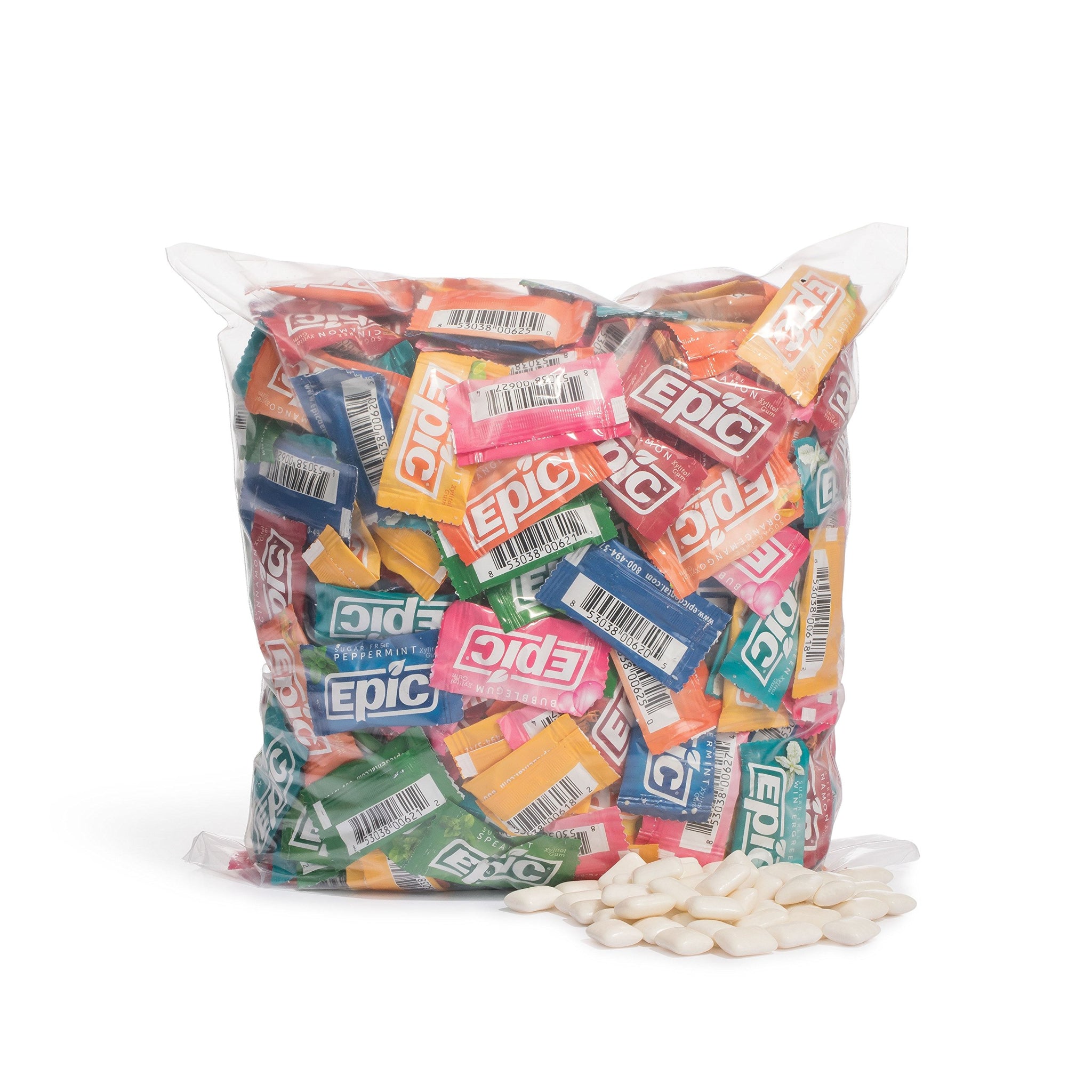 Epic 100% Xylitol Gum, 500 Pieces Individually Wrapped - Aspartame Free, Sugar Free Remineralizing Gum (Bubblegum, Cinnamon, Fresh Fruit, Orange