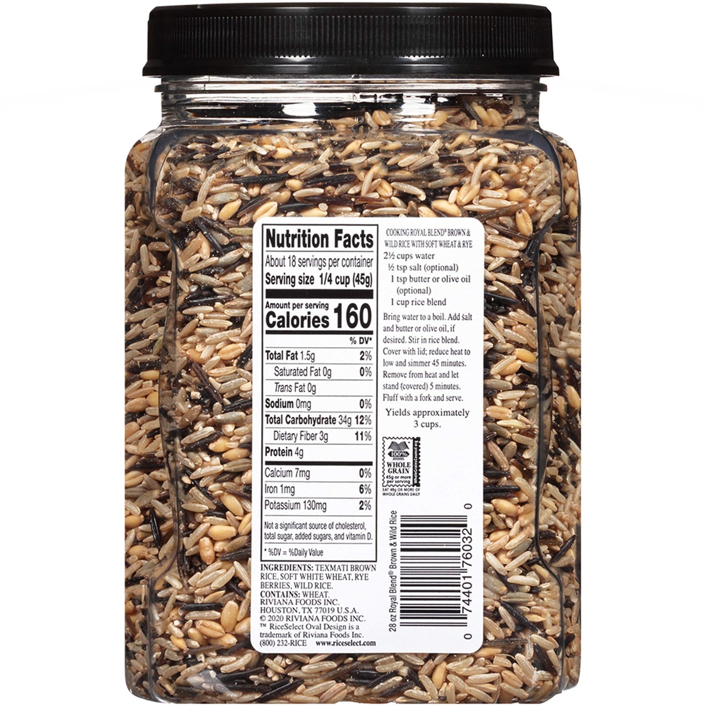 RiceSelect Whole Grain Royal Blend with Wild Rice, Brown, 28 Oz, 4 Count