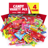 Bulk Candy Variety Pack - 4 Pound (Approx. 200 Pieces) Individually Wrapped Assorted Hard Candies, Taffy & Lollipops, Party Candy Mix for Piñata