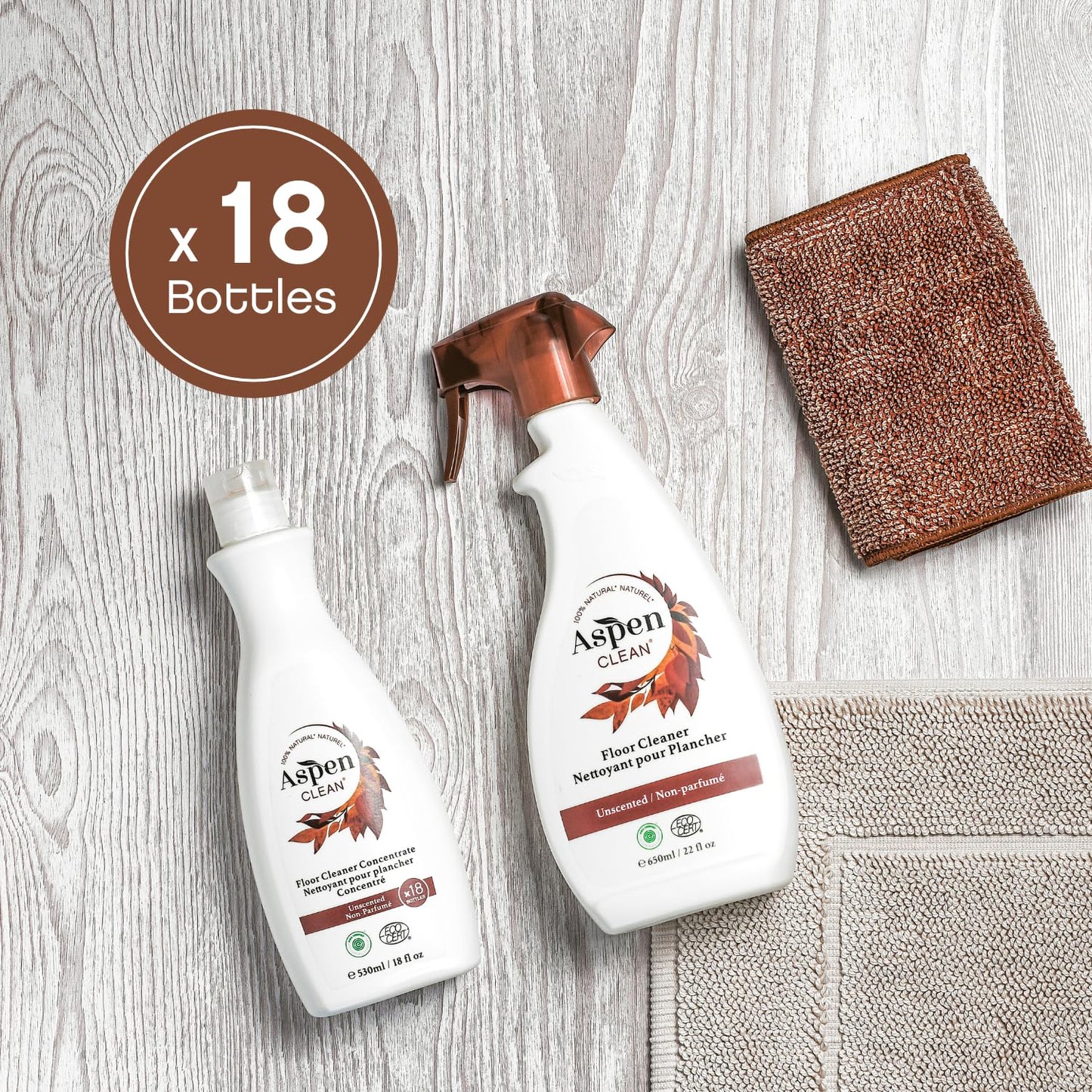 AspenClean Natural Floor Cleaner Concentrate | Makes 18 Bottles | EWG Verified | Safe for Tile, Wood & Laminate | 18 fl oz