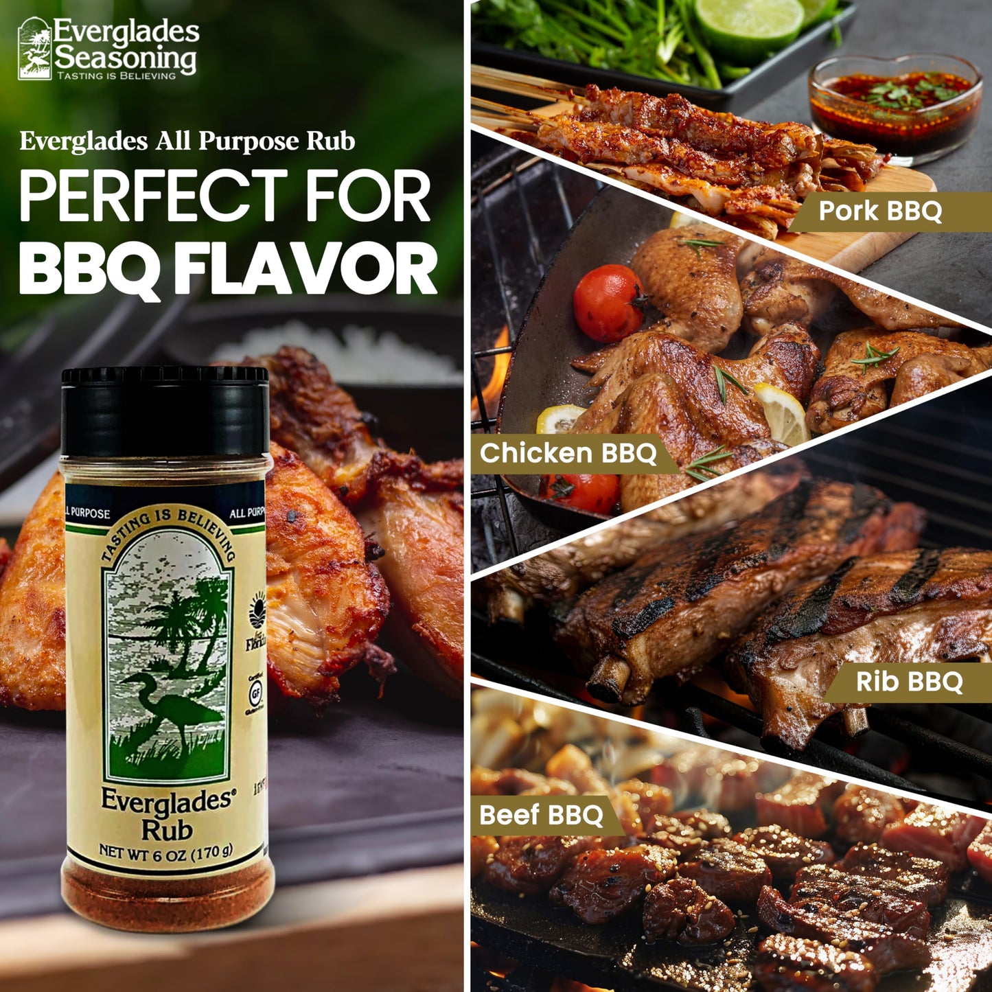 Everglades Rub Seasoning - Sweet & Spicy Blend for Pork, Beef, Poultry, Wild Game - 6 oz