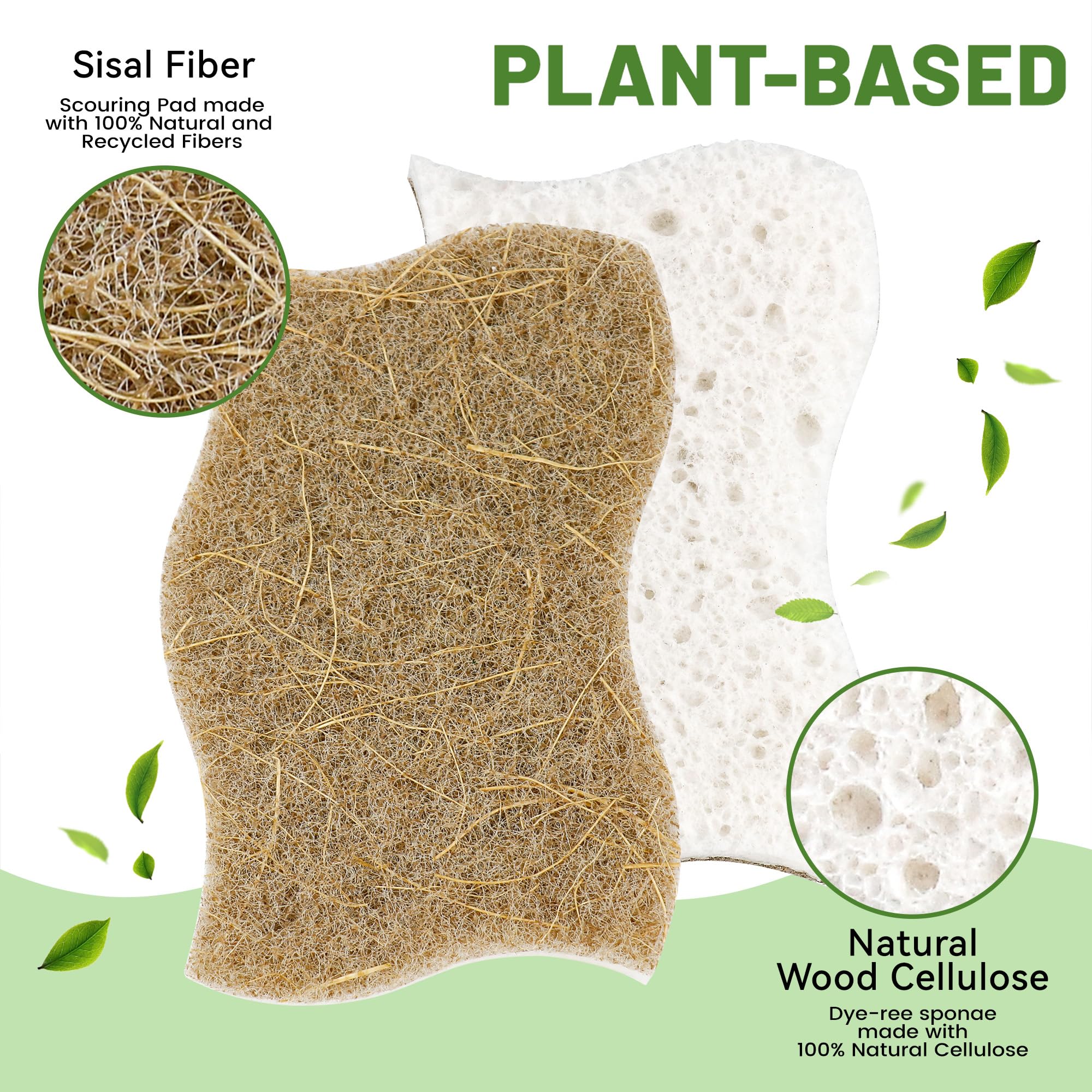 LILAC 12 Pack Natural Cellulose Sponges for Dishes - Non-Scratch Kitchen Scrub Sponges - 100% Biodegradable & Eco-Friendly Cleaning Sponges
