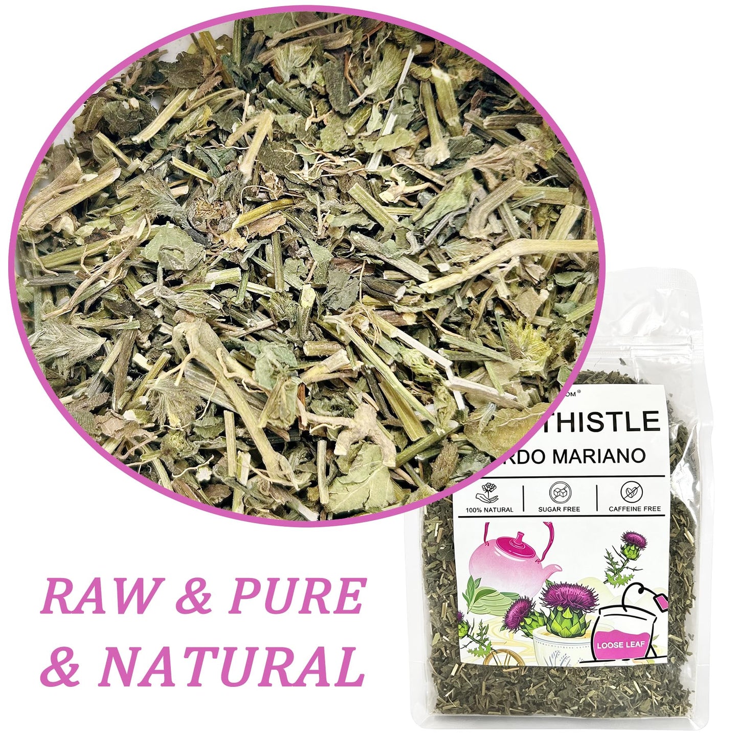 Cardo Mariano Milk Thistle Herbal Tea - 7oz (200g) - Organic Milk Thistle Loose Leaf Tea - 100% Natural, Non-GMO & Caffeine-Free, No Additives, No