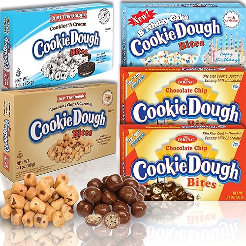 Cookie Dough Bites Favorites Variety Pack | 3.1 oz (Pack of 5) | Chocolate Chip, Birthday Cake, Caramel, Cookies N Cream, Just the Dough | Movie