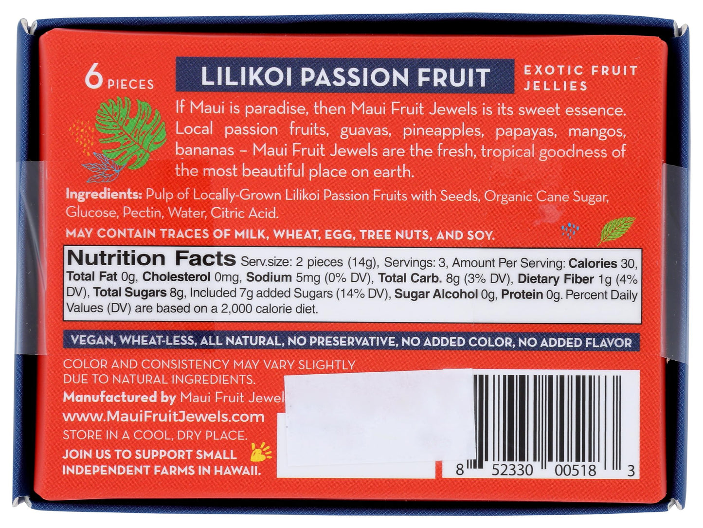 Maui Fruit Jewels, Exotic Fruit Jellies Lilikoi Passion Fruit 6 Count, 1.5 Ounce