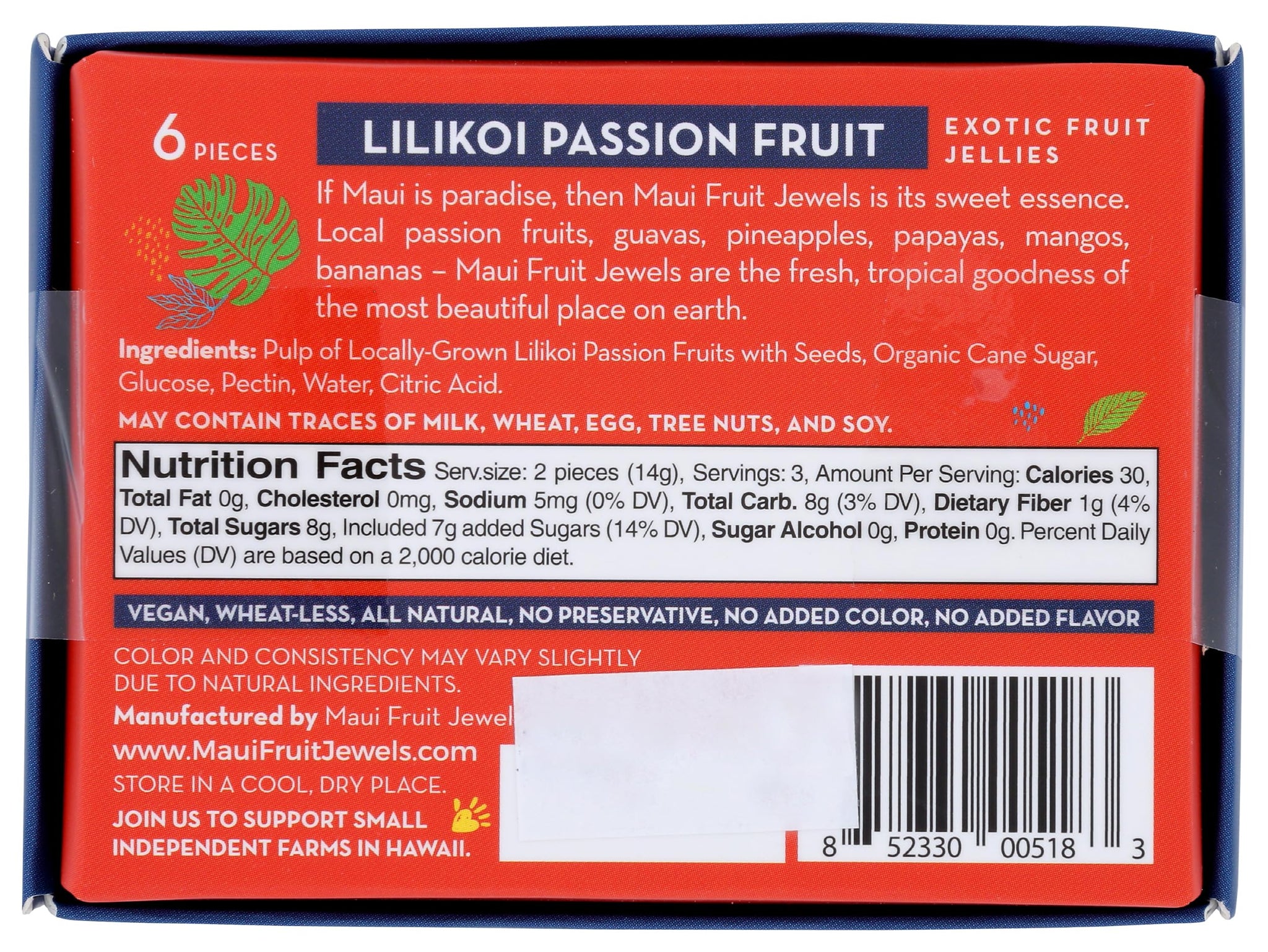 Maui Fruit Jewels, Exotic Fruit Jellies Lilikoi Passion Fruit 6 Count, 1.5 Ounce