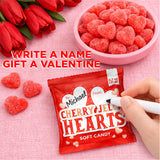 Cherry Hearts Jelly Candy - 24 Packs - Valentines Candy Individually Wrapped - Write-On To/From Pouches for Classroom Exchange - Jelly Hearts