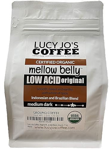 Lucy Jo's Coffee Roastery, Organic Mellow Belly Low Acid Blend, Medium Dark, Ground, 11 oz (11 OZ)
