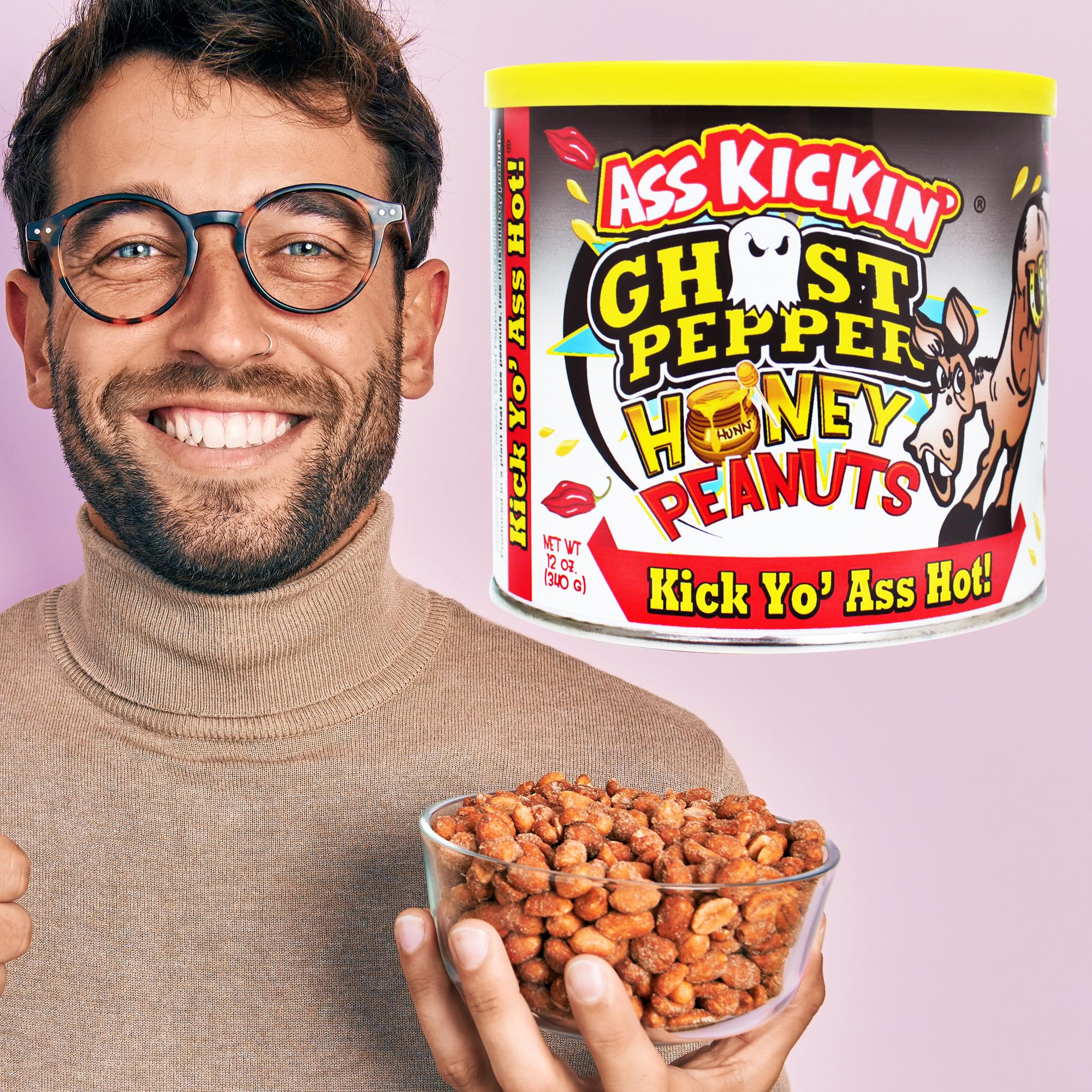 KICKIN’ Ghost Pepper Spicy Hot Peanuts - 12oz - Ultimate Spicy Gourmet Gift Peanuts - Try if you dare!