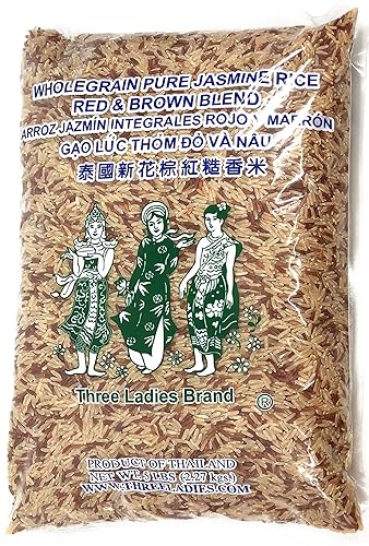 5 Pounds Three Ladies Brand Whole Grain Pure Jasmine Rice Red & Brown Blend (One Bag)