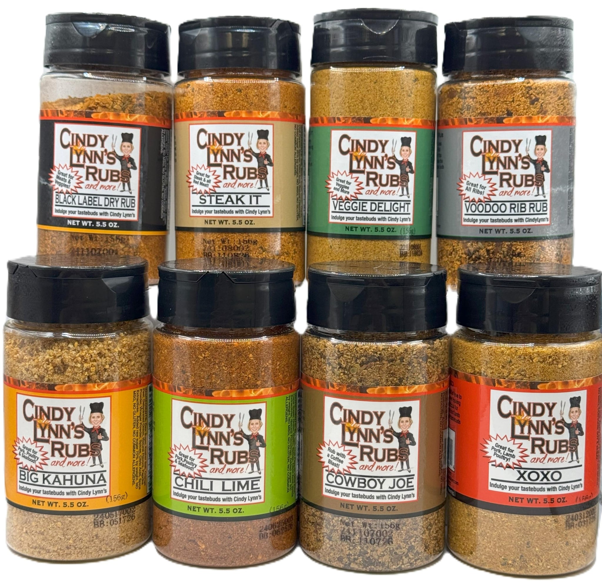 Cindy Lynn’s Dry Rub and Seasoning Variety Pack - 8-Pack of Our Most Popular Flavors, Black Label, Steak It, Veggie Delight, Voodoo Rib Rub, Big
