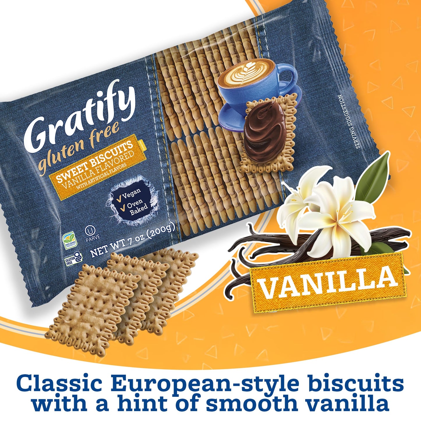 Osem Gratify Petit Beurre Vanilla Biscuits - Gluten Free Dessert Cookies, Sweet Snack for Adults & Kids, Vegan, Dairy Free, Oven Baked, Kosher