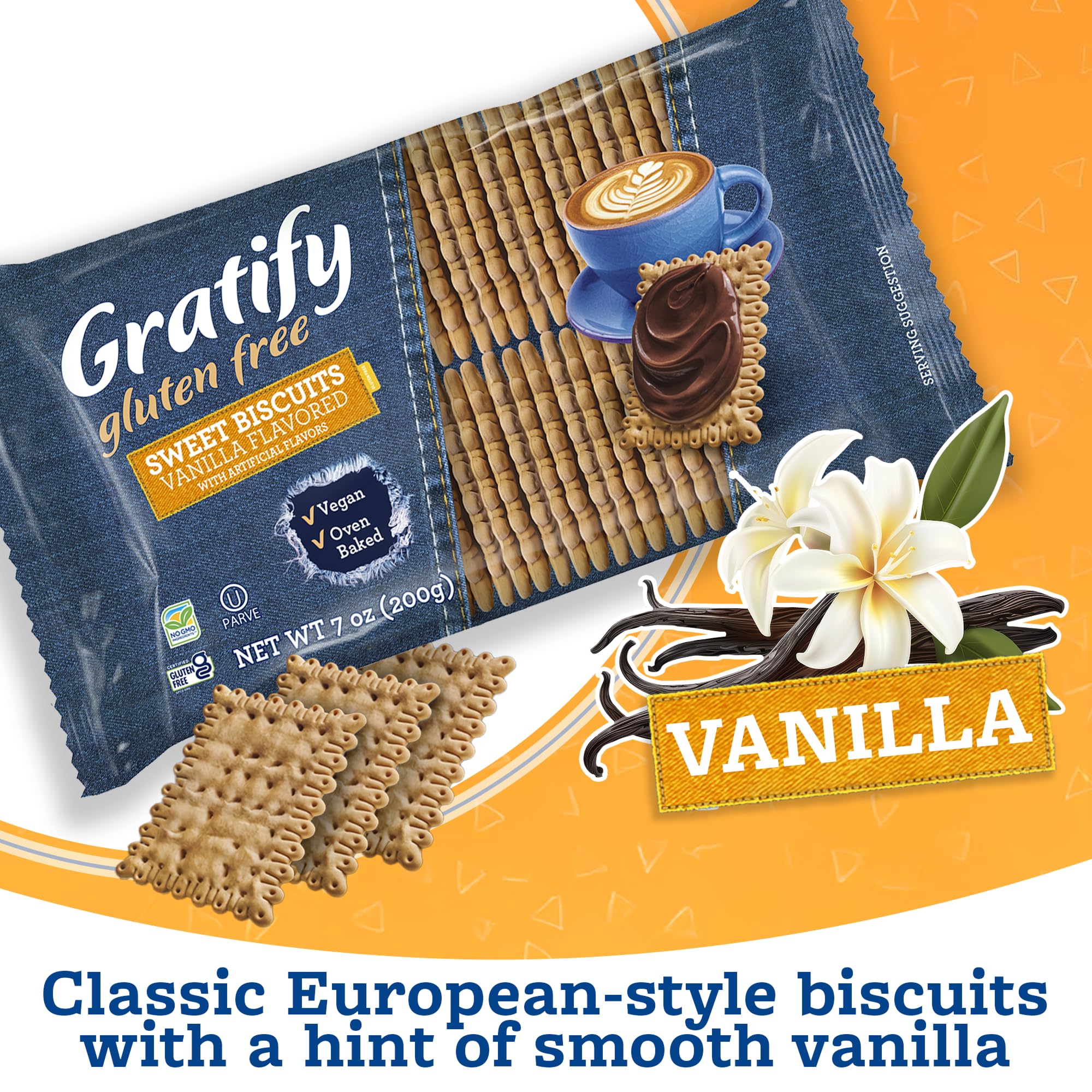 Osem Gratify Petit Beurre Vanilla Biscuits - Gluten Free Dessert Cookies, Sweet Snack for Adults & Kids, Vegan, Dairy Free, Oven Baked, Kosher