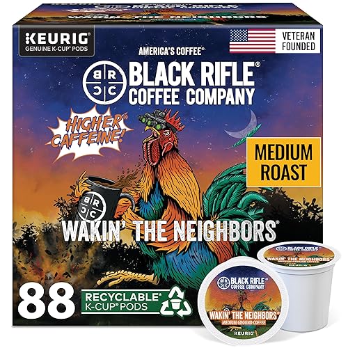 Black Rifle Coffee Company Wakin’ the Neighbors High-Caffeine Coffee Pods - Arabica & Robusta Blend for Extra Energy - Single Serve K Cup Compatible