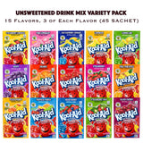 Classic Drink Mix Packets Variety 45 Pack- Includes 3 Mix Packets Each of 15 Flavors- Cherry, Lemonade, Orange, Tropical Punch, Black Cherry, Peach