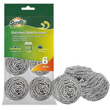 SCRUBIT 6 Pack Stainless Steel Scourers - Steel Wool Scrubber Pad Used for Dishes, Pots, Pans, and Ovens. Easy scouring for Tough Kitchen Cleaning.