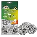 SCRUBIT 6 Pack Stainless Steel Scourers - Steel Wool Scrubber Pad Used for Dishes, Pots, Pans, and Ovens. Easy scouring for Tough Kitchen Cleaning.