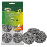 SCRUBIT 6 Pack Stainless Steel Scourers - Steel Wool Scrubber Pad Used for Dishes, Pots, Pans, and Ovens. Easy scouring for Tough Kitchen Cleaning.