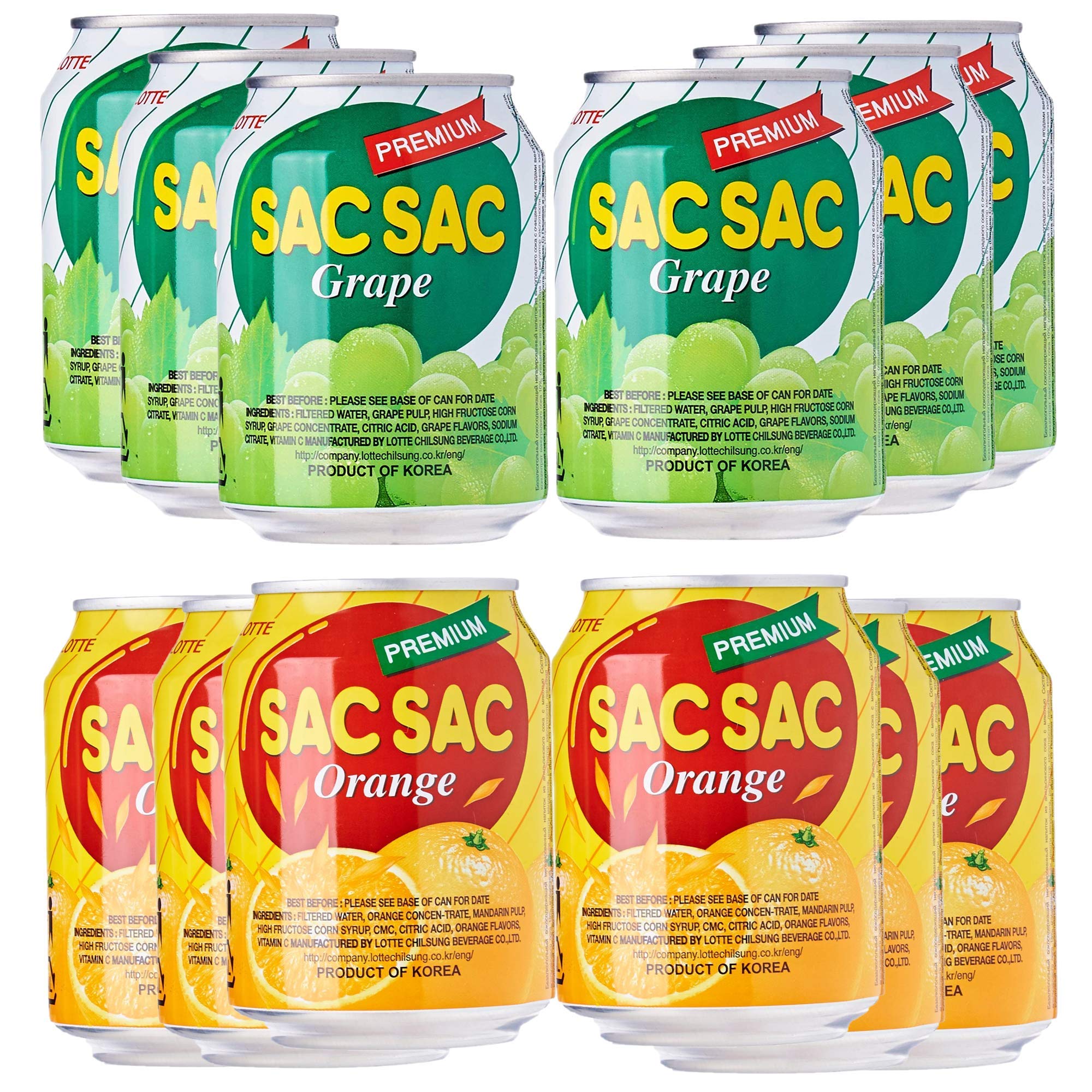 Korean Best Variety Energy Drink Box Deal - SACSAC, RICE PUNCH, PEAR JUICE - (SACSAC ORANG + GRAPE, 12 CANS)